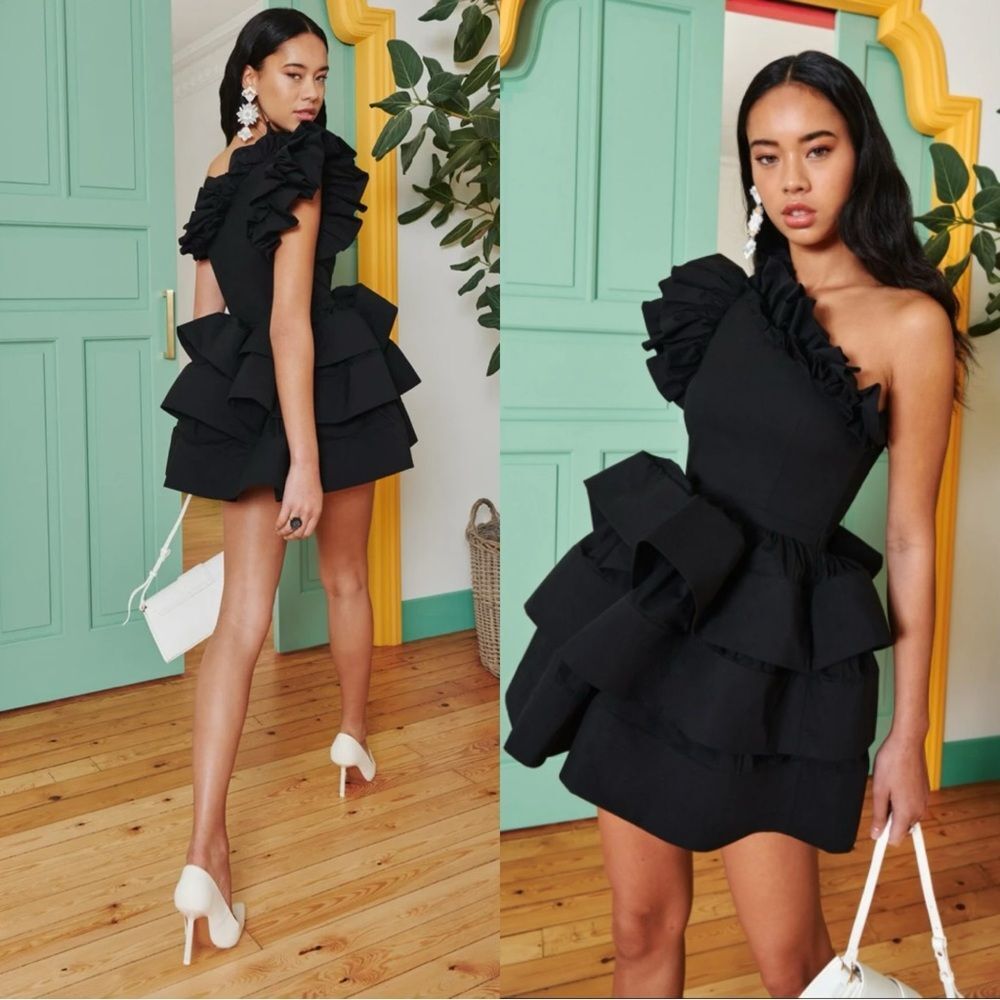 NWT Anthropologie CeliaB BALTIC ONE-SHOULDER PLEATED RUFFLED MINI DRESS